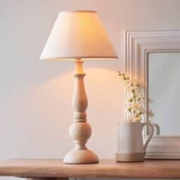 Netlighting Hidcote Wood Table Lamp Fabric Ivy Shade 30cm B22 in White - thumbnail 2