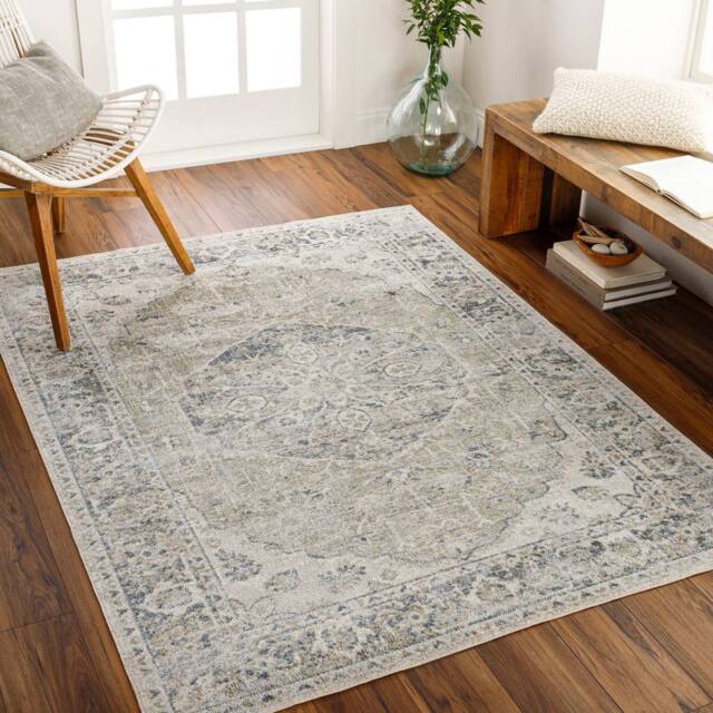 Livabliss Lilian Washable Grey Blue Vintage Traditional Boho Living Dining Rug in Olive - Size: 200 cm x 275 cm - image 1