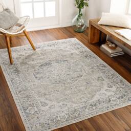 Livabliss Lilian Washable Grey Blue Vintage Traditional Boho Living Dining Rug in Olive - Size: 200 cm x 275 cm - thumbnail 1