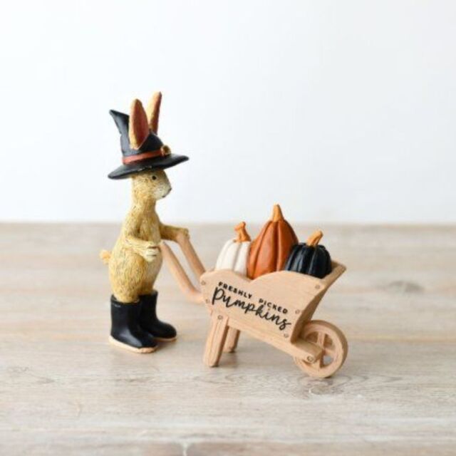 Garden Greatness Autumn Wizard Rabbit with Pumpkin Wheelbarrow in Orange - Size: 1 Pack
