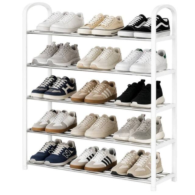 Kelvenix White 5 Tier Metal Shoe Rack Heavy Duty - Size: 0.6m2 - image 1