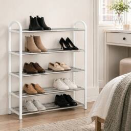 Kelvenix White 5 Tier Metal Shoe Rack Heavy Duty - Size: 0.6m2 - thumbnail 4