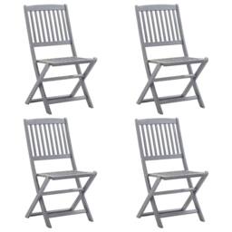 Berkfield Home Folding Outdoor Chairs 4 pcs Solid Acacia Wood in Grey - thumbnail 2