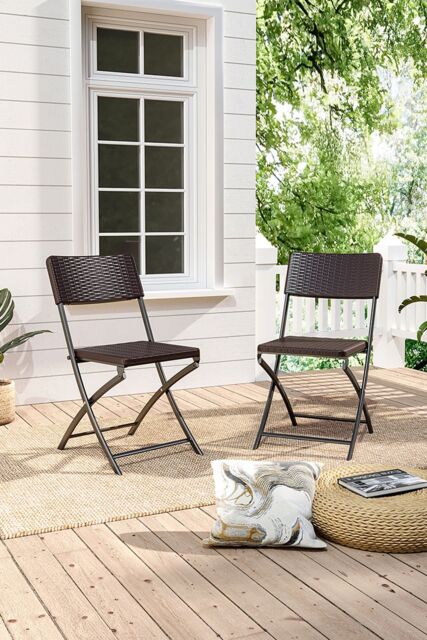Living and Home Set of 2 Outdoor Rattan Plastic Folding Chairs in Brown - image 1
