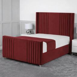 Living Comfort Bedz Emilia Plush Velvet Upholstered Bed Slatted Base with 48Inch Headboard in Maroon - Size: Small Double - thumbnail 1