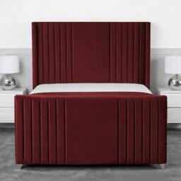 Living Comfort Bedz Emilia Plush Velvet Upholstered Bed Slatted Base with 48Inch Headboard in Maroon - Size: Small Double - thumbnail 2
