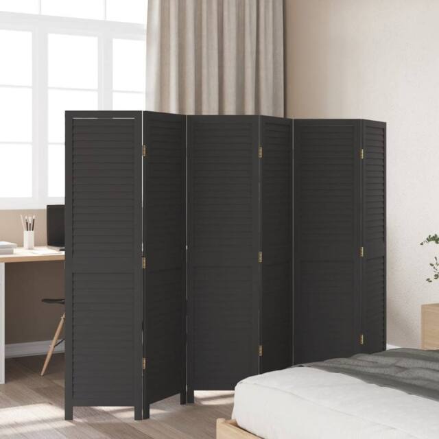 Berkfield Home Room Divider¬†6 Panels Black Solid Wood Paulownia - image 1