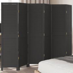 Berkfield Home Room Divider¬†6 Panels Black Solid Wood Paulownia - thumbnail 2