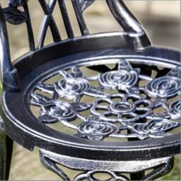 FURNOS Set of 3 Cast Iron Rose Floral Bistro Table & Chair in Grey - thumbnail 4
