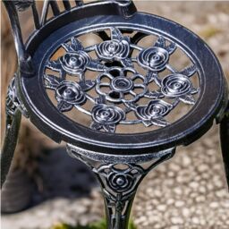 FURNOS Set of 3 Cast Iron Rose Floral Bistro Table & Chair in Grey - thumbnail 3