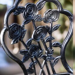 FURNOS Set of 3 Cast Iron Rose Floral Bistro Table & Chair in Grey - thumbnail 6