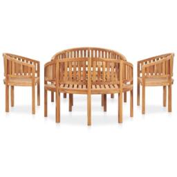 Berkfield Home 5 Piece Banana Garden Lounge Set Solid Teak Wood in Brown - thumbnail 3