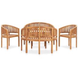 Berkfield Home 5 Piece Banana Garden Lounge Set Solid Teak Wood in Brown - thumbnail 2