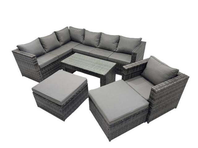 Fimous 6 Pieces Garden Furniture Corner Sofa Set & 2 Big Footstools in Dark Grey - image 1