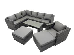 Fimous 6 Pieces Garden Furniture Corner Sofa Set & 2 Big Footstools in Dark Grey - thumbnail 1