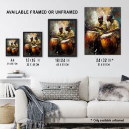 "Artery8 Wall Art Print African Drum Players Oil Painting Orange Yellow Blue Drummer Beat Traditional Music Songs Poster - Size: W18"" x H24""" - thumbnail 3