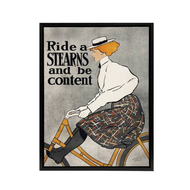 "Artery8 Ride a Stearns Vintage Bicycle Ad Framed Canvas Wall Art Print Penfield in Grey - Size: W12"" x H16""" - image 1