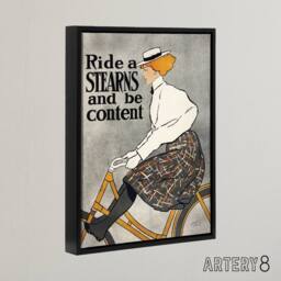 "Artery8 Ride a Stearns Vintage Bicycle Ad Framed Canvas Wall Art Print Penfield in Grey - Size: W12"" x H16""" - thumbnail 2