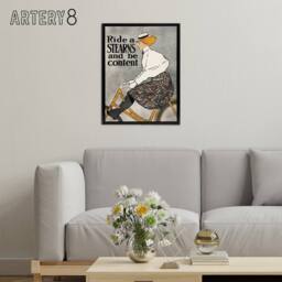 "Artery8 Ride a Stearns Vintage Bicycle Ad Framed Canvas Wall Art Print Penfield in Grey - Size: W12"" x H16""" - thumbnail 3