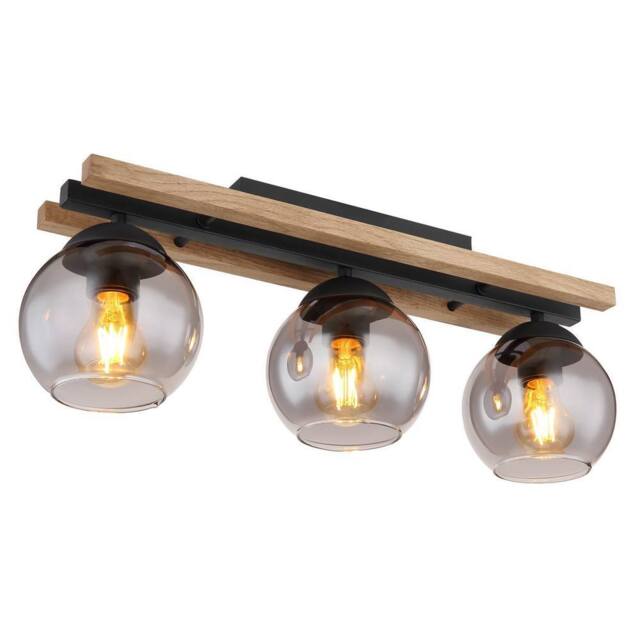 Netlighting Conni Globe Ceiling Light Black Wood Brown Smoke Glass Shade 3x E27 - image 1