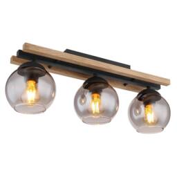 Netlighting Conni Globe Ceiling Light Black Wood Brown Smoke Glass Shade 3x E27