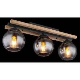 Netlighting Conni Globe Ceiling Light Black Wood Brown Smoke Glass Shade 3x E27 - thumbnail 3