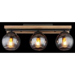 Netlighting Conni Globe Ceiling Light Black Wood Brown Smoke Glass Shade 3x E27 - thumbnail 5