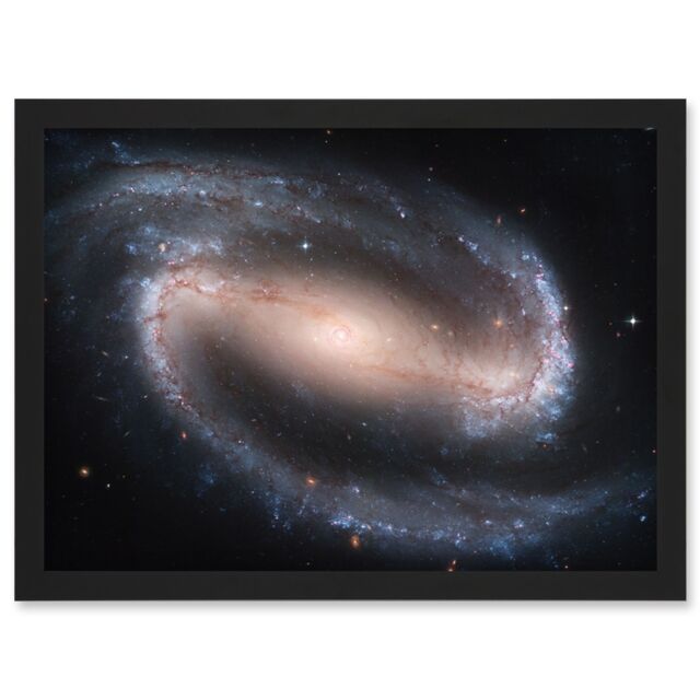 Artery8 Wall Art Print Hubble Space Astronomy Barred Spiral Galaxy NGC 1300 Blue Red Star Clusters Glowing Gas & Interstellar Dust Clouds Art Framed - image 1