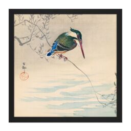 "Artery8 Wall Art Print Ohara Koson Kingfisher Bird Japan Painting Square Framed Picture 16X16 Inch in Black - Size: W16"" x H16""" - thumbnail 1
