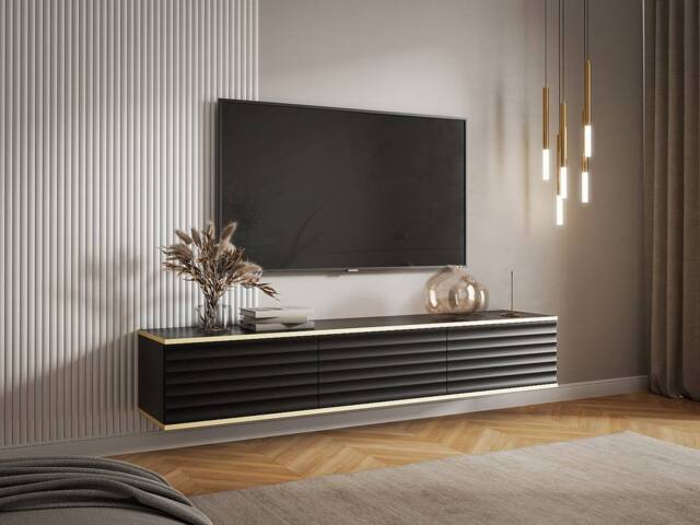 Vente-unique Wall - Mounted TV Unit With 3 MDF Doors - Black & Gold - ALESAR - image 1