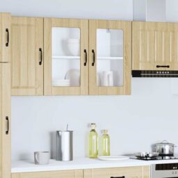 Berkfield Home Kitchen Wall Cabinet with Glass Door Lucca Sonoma Oak Engineered Wood in Brown - thumbnail 4