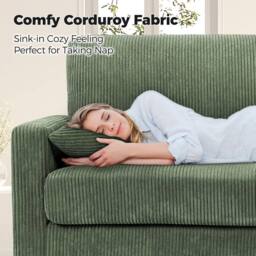 Dprodo 178CM Corduroy Seater Sofa with Extra Deep Seats in Green - Size: 1 Pack - thumbnail 3