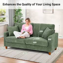 Dprodo 178CM Corduroy Seater Sofa with Extra Deep Seats in Green - Size: 1 Pack - thumbnail 2
