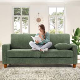Dprodo 178CM Corduroy Seater Sofa with Extra Deep Seats in Green - Size: 1 Pack