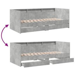 Berkfield Home Versatile Daybed w/Drawers Frame Concrete Grey 75x190 cm Small Single - thumbnail 8