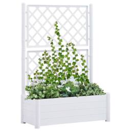 Berkfield Home Garden Planter with Trellis 100x43x142 cm PP White - Size: 100 x 43 x 142 cm - thumbnail 1