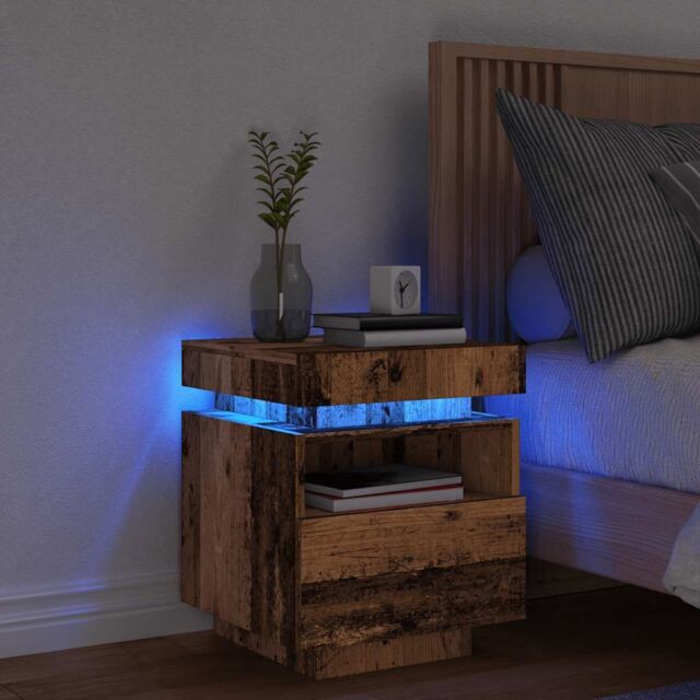 Berkfield Home Bedside Cabinet with LED Lights Old Wood 40x39x48.5 cm in Brown - image 1