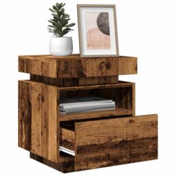 Berkfield Home Bedside Cabinet with LED Lights Old Wood 40x39x48.5 cm in Brown - thumbnail 5