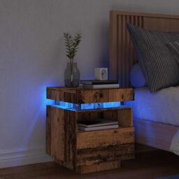Berkfield Home Bedside Cabinet with LED Lights Old Wood 40x39x48.5 cm in Brown - thumbnail 1