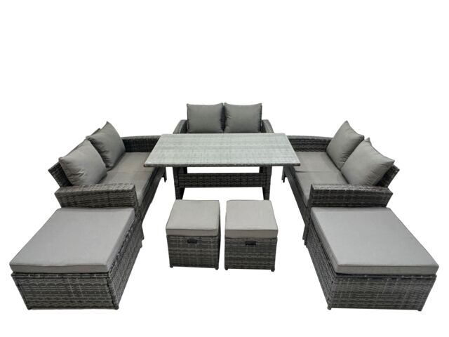 Fimous 10 Seater Outdoor Dining Table Double Seat Sofa 4 Stool Set in Dark Grey - image 1