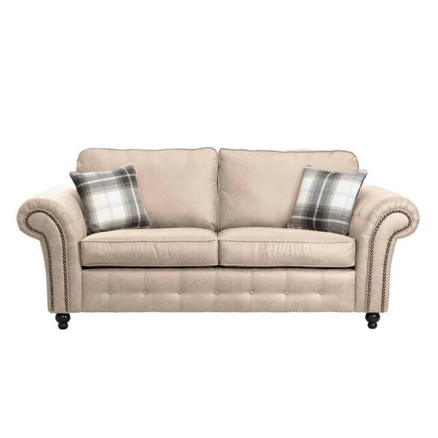 Furniture 786 Oakland Suede Leather 3 Seater Sofa in Stone - image 1
