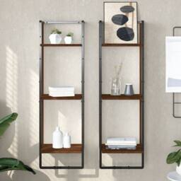 Berkfield Home 3-Tier Wall Shelf Brown Oak 30x25x100 cm Engineered Wood - Size: 30 x 25 x 100 cm - thumbnail 2