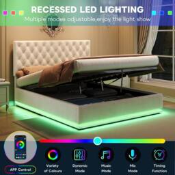 Merax 4ft6 Double Velvet Ottoman Bed with LED & Tufted Headboard in Beige - thumbnail 8