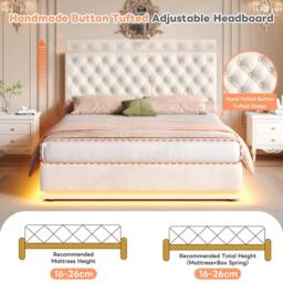 Merax 4ft6 Double Velvet Ottoman Bed with LED & Tufted Headboard in Beige - thumbnail 9