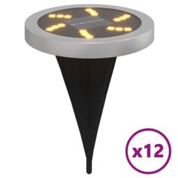 Berkfield Home Solar Ground Lights with Ground Spikes Outdoor 12 pcs Warm White in Black - thumbnail 2