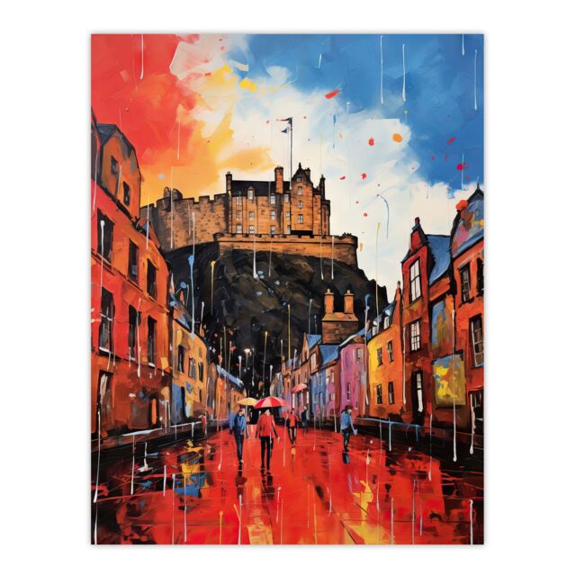 "Artery8 Edinburgh Castle Vibrant Oil Painting Autumn Rain Cityscape Large Wall Unframed Art Poster Print Thick Paper 18X24 Inch - Size: W18"" x H24""" - image 1