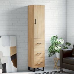 Berkfield Home Highboard Sonoma Oak 34.5x34x180 cm Engineered Wood in Brown - thumbnail 1