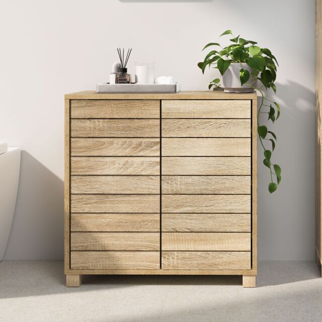 VonHaus Chester Floor Standing Oak Wood Effect Bathroom Storage Cabinet in Brown - image 1