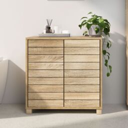 VonHaus Chester Floor Standing Oak Wood Effect Bathroom Storage Cabinet in Brown - thumbnail 1