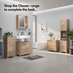 VonHaus Chester Floor Standing Oak Wood Effect Bathroom Storage Cabinet in Brown - thumbnail 5